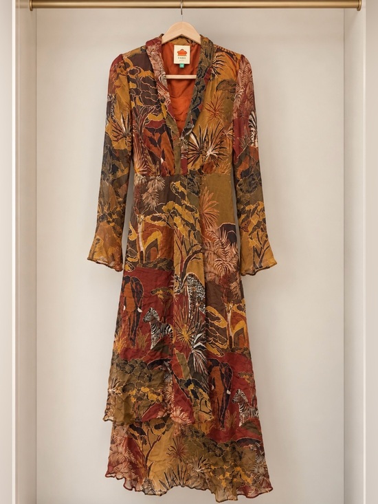 FARM Rio Dresses & Skirts - FARM Rio Rust, Mustard & Olive Safari-Print Long Sleeve Maxi Dress